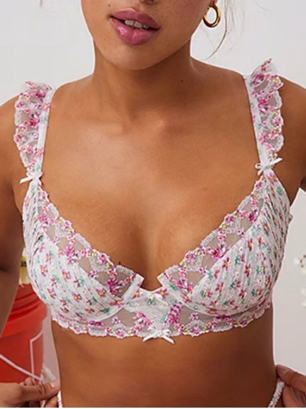 For Love and Lemons Blooms Underwire Bra in Ivory with Embroidered Flowers